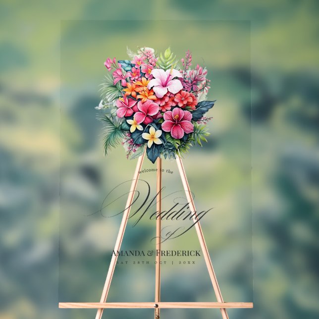 Señal Acrílica Bienvenida Boda Floral Tropical (Neutral )