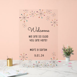 Señal Acrílica Bienvenida Boda moderna del siglo medio