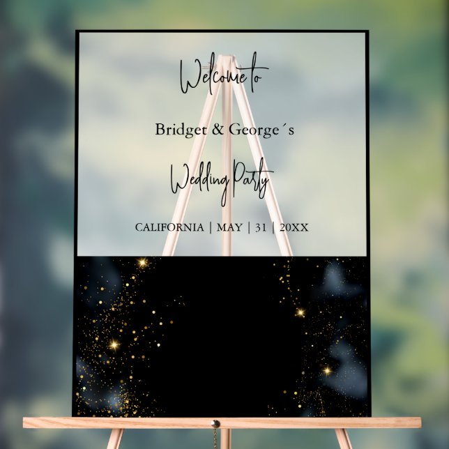 Señal Acrílica bienvenida boda, negro abstracto y escarcha (Neutral )