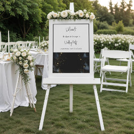 Señal Acrílica bienvenida boda, negro abstracto y escarcha