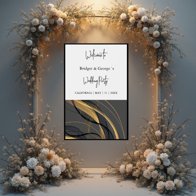 Señal Acrílica bienvenida boda, negro abstracto y escarcha (Subido por el creador)