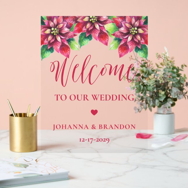 Señal Acrílica Bienvenida Boda Rojo Navidad (Boda)