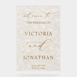 Señal Acrílica Bienvenida Boda Simple de Marfil