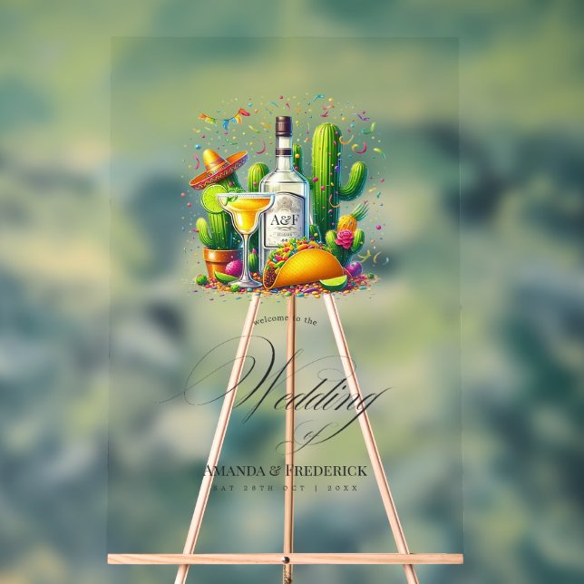 Señal Acrílica Bienvenida Boda Tacos y Tequila Fiesta (Neutral )