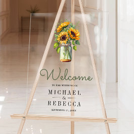 Señal Acrílica Bienvenida Bodas en Tarro de Mason con Girasoles R