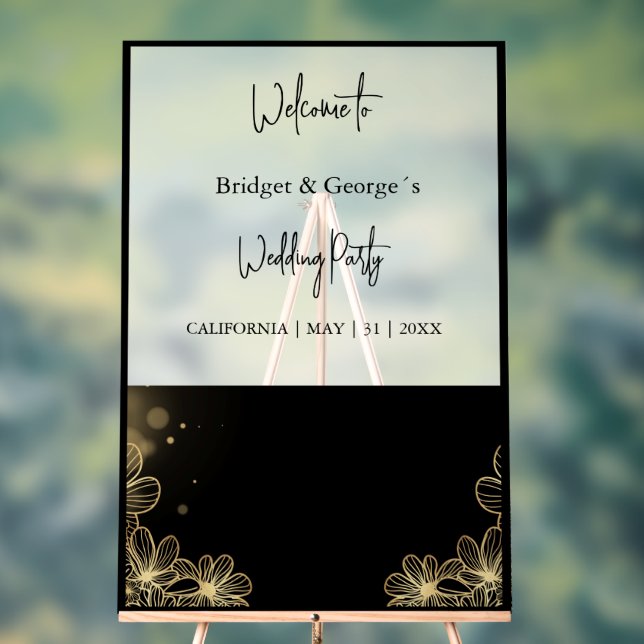 Señal Acrílica bienvenida con negro floral abstracto y escarcha (Neutral )