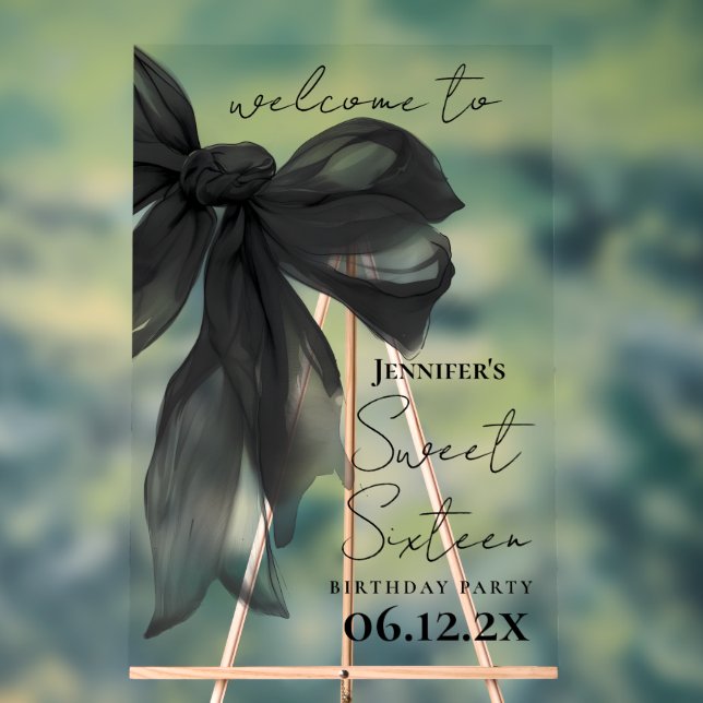 Señal Acrílica Bienvenida Coquette Black Bow Script Fiesta Sweet  (Neutral )