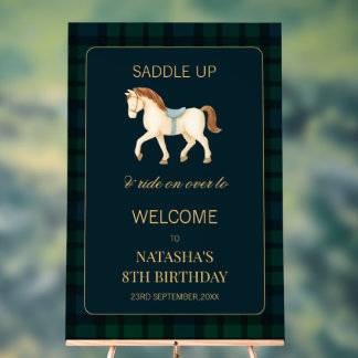 Señal Acrílica Bienvenida Cumpleaños Caballo Preparado Elegante