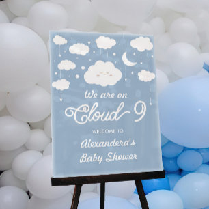 Señal Acrílica Bienvenida de Baby Shower Blue On Cloud 9