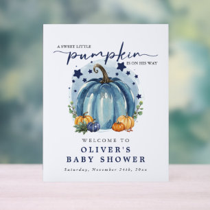 Señal Acrílica Bienvenida de Baby Shower Blue Watercolor Pumpkin 