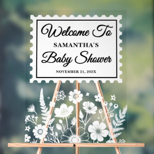 Señal Acrílica Bienvenida de Baby Shower con sello de Postage flo
