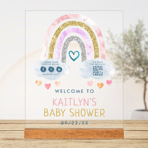Señal Acrílica Bienvenida de Baby Shower Cuidada Pequeña Arcoiris