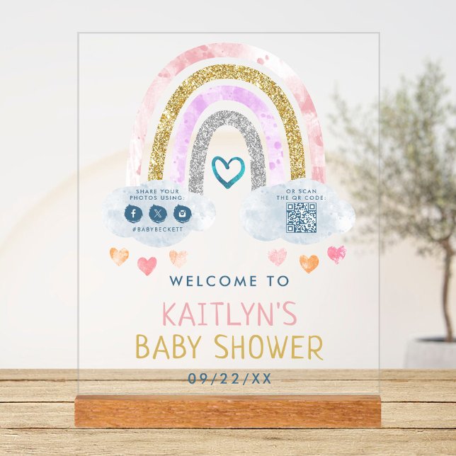 Señal Acrílica Bienvenida de Baby Shower Cuidada Pequeña Arcoiris (Subido por el creador)