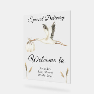 Señal Acrílica Bienvenida de Baby Shower de Watercolor Stork