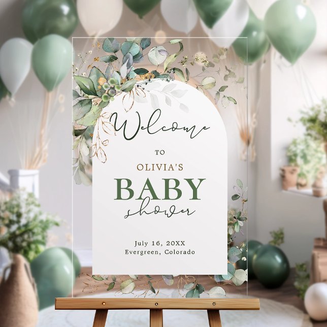 Señal Acrílica Bienvenida de Baby Shower para Eucalyptus Botánico (Subido por el creador)