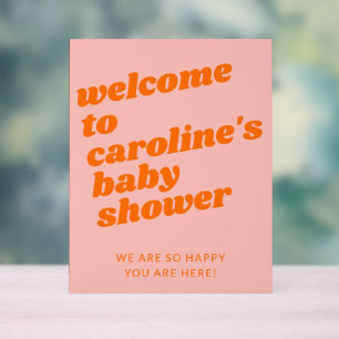 Señal Acrílica Bienvenida de Baby Shower Retro Naranja rosa moder