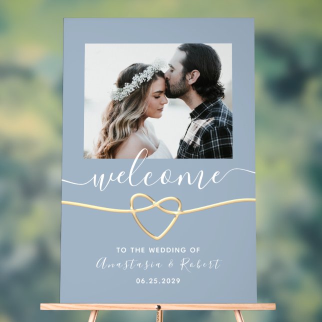 Señal Acrílica Bienvenida de Boda Azul Polvoriento (Neutral )