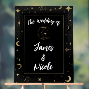Señal Acrílica Bienvenida de boda celestial de luna y estrellas d