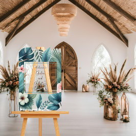 Señal Acrílica Bienvenida de boda con esencia tropical ligera 