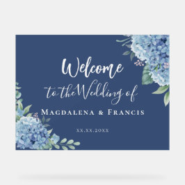 Señal Acrílica Bienvenida de boda con hortensias