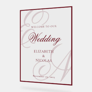Señal Acrílica Bienvenida de boda con monograma de dinero antiguo