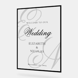 Señal Acrílica Bienvenida de Boda con Monograma de Dinero Antiguo