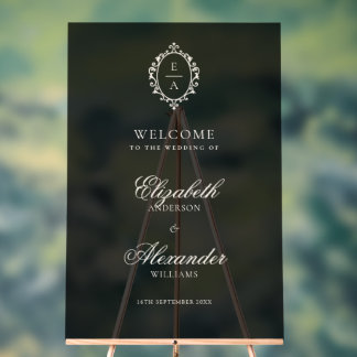 Señal Acrílica Bienvenida de Boda Cresta Oval Opulenta Negra Dine