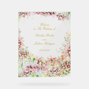 Señal Acrílica bienvenida de boda de château de jardín floral fra