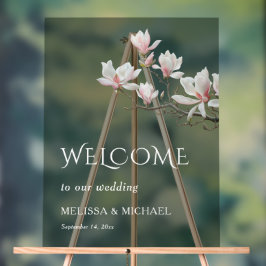 Señal Acrílica Bienvenida de boda de magnolia transparente de bel