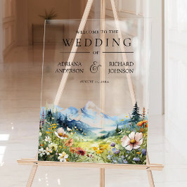 Señal Acrílica Bienvenida de boda en prado de montaña de flor sil