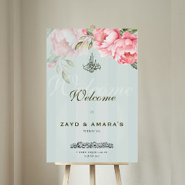 Señal Acrílica Bienvenida de boda floral de lujo en acrílico