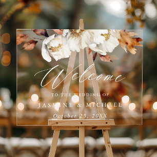 Señal Acrílica Bienvenida de Boda Floral Otoñal Rústica
