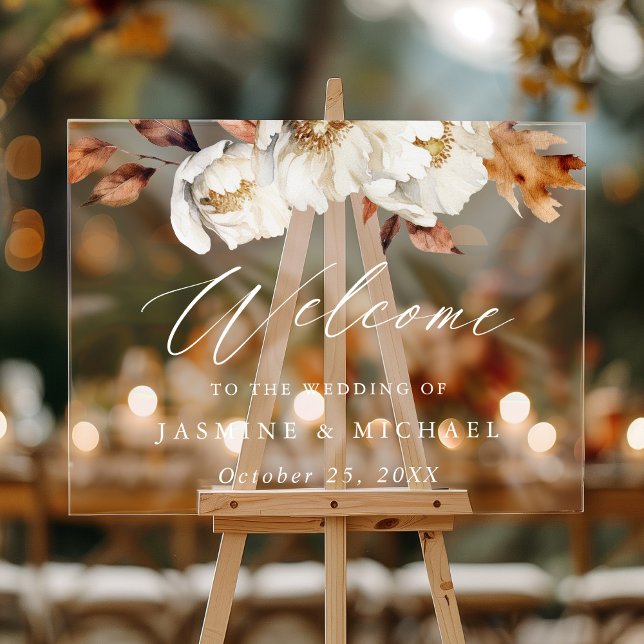 Señal Acrílica Bienvenida de Boda Floral Otoñal Rústica (Subido por el creador)