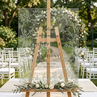 Señal Acrílica Bienvenida de boda floral verde esmeralda Chinoise