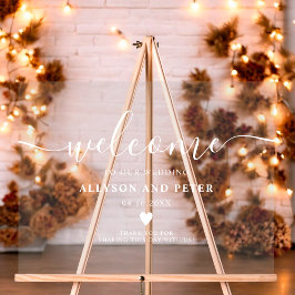 Señal Acrílica Bienvenida de boda moderna y elegante con escritur