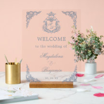 Bienvenida de Boda Monograma Cresta Azul Polvorien