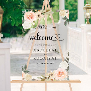 Señal Acrílica Bienvenida de boda musulmana de melocotón floral p