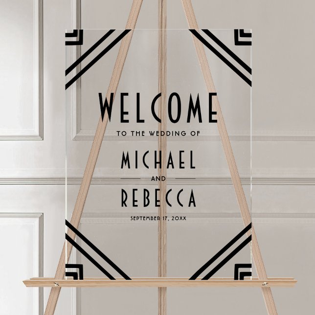 Señal Acrílica Bienvenida de boda negra Art Deco (Subido por el creador)