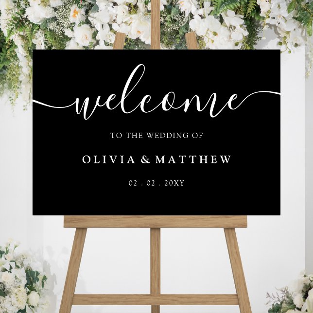 Señal Acrílica Bienvenida de Boda negro (Black Welcome Wedding Sign)