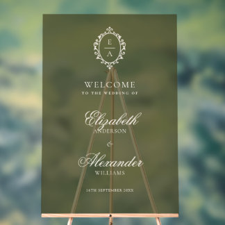 Señal Acrílica Bienvenida de Boda Opulenta con Escudo Ovalado Ver