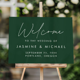 Señal Acrílica Bienvenida de Boda Verde con Letra Moderna
