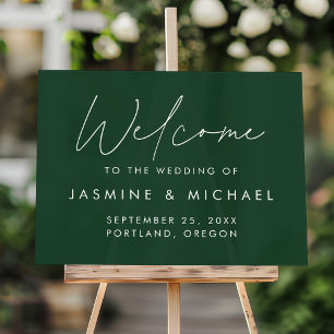 Señal Acrílica Bienvenida de Boda Verde con Letra Moderna