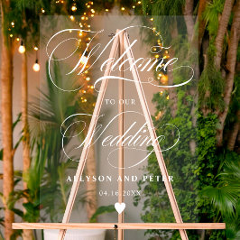 Señal Acrílica bienvenida de caligrafía de escritura blanca boda