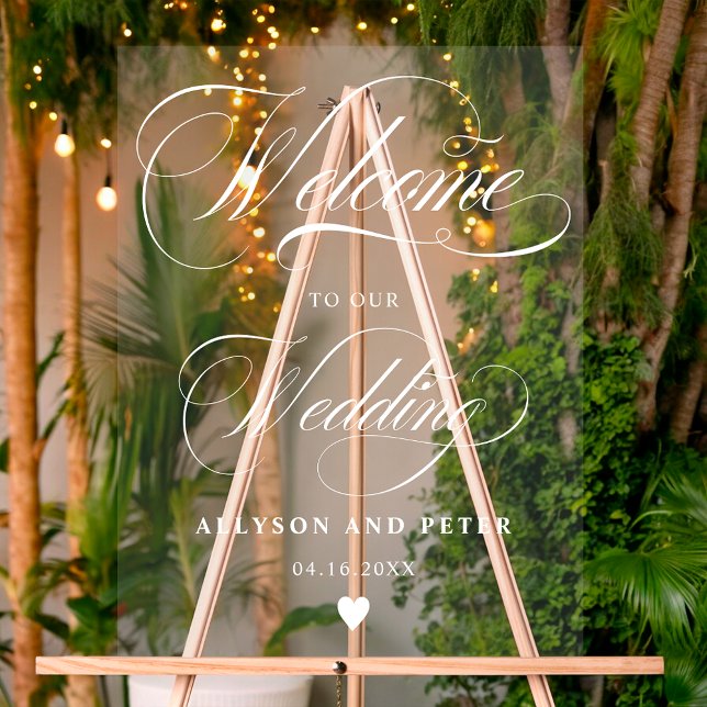 Señal Acrílica bienvenida de caligrafía de escritura blanca boda (calligraphy white script wedding welcome acrylic sign)