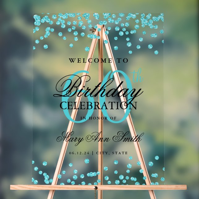 Señal Acrílica Bienvenida de cumpleaños 60 Purpurina Turquoise Co (Neutral )