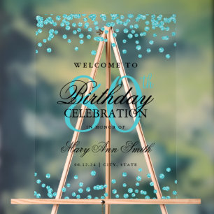 Señal Acrílica Bienvenida de cumpleaños 80 Purpurina Turquoise Co