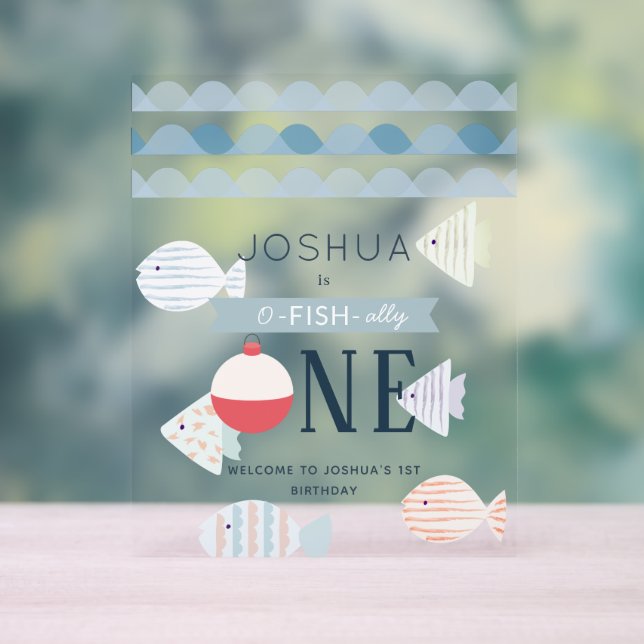 Señal Acrílica Bienvenida de cumpleaños blanco de un chico pescad (Neutral )