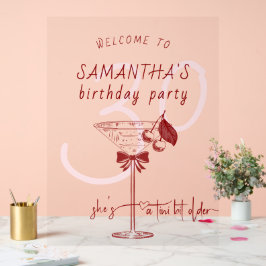 Señal Acrílica Bienvenida de cumpleaños Bow Cherry Martini, un po