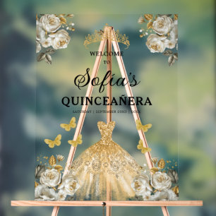 Señal Acrílica Bienvenida de cumpleaños de la princesa de oro Qui