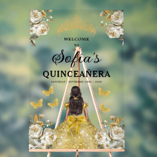 Señal Acrílica Bienvenida de cumpleaños de la princesa de oro Qui